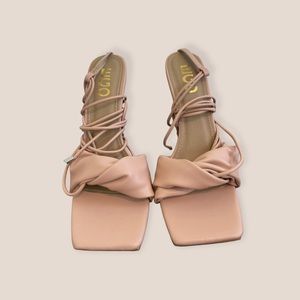 EGO Square Toe Lace Up Pink Heels - Size: 7